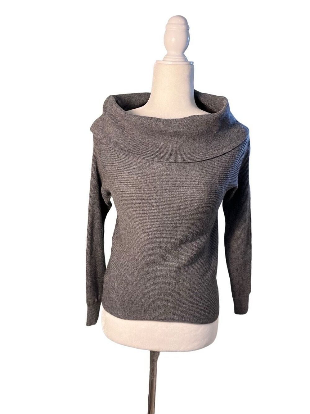 Cotton Emporium gray off-shoulder sweater with wide fold over collar - S